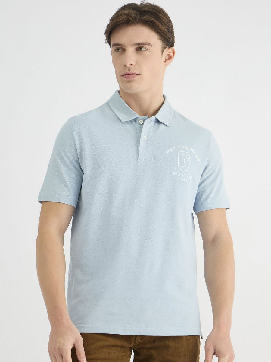 GANT Men Embroidered Chest Graphic Pure Cotton Polo Collar T-Shirt