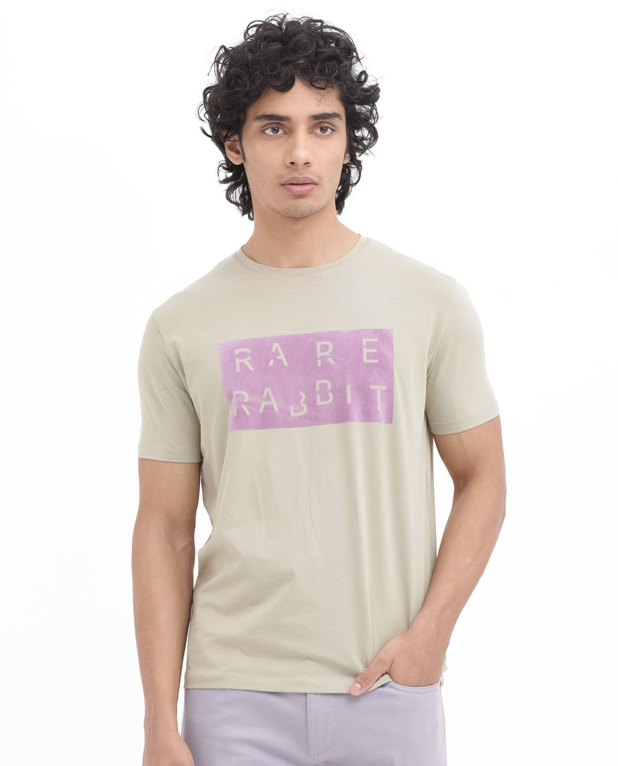 Rare Rabbit Men's Noir Light Green Cotton Blend Graphic Print Regular Fit Half Sleeve Crew Neck T-Shirt