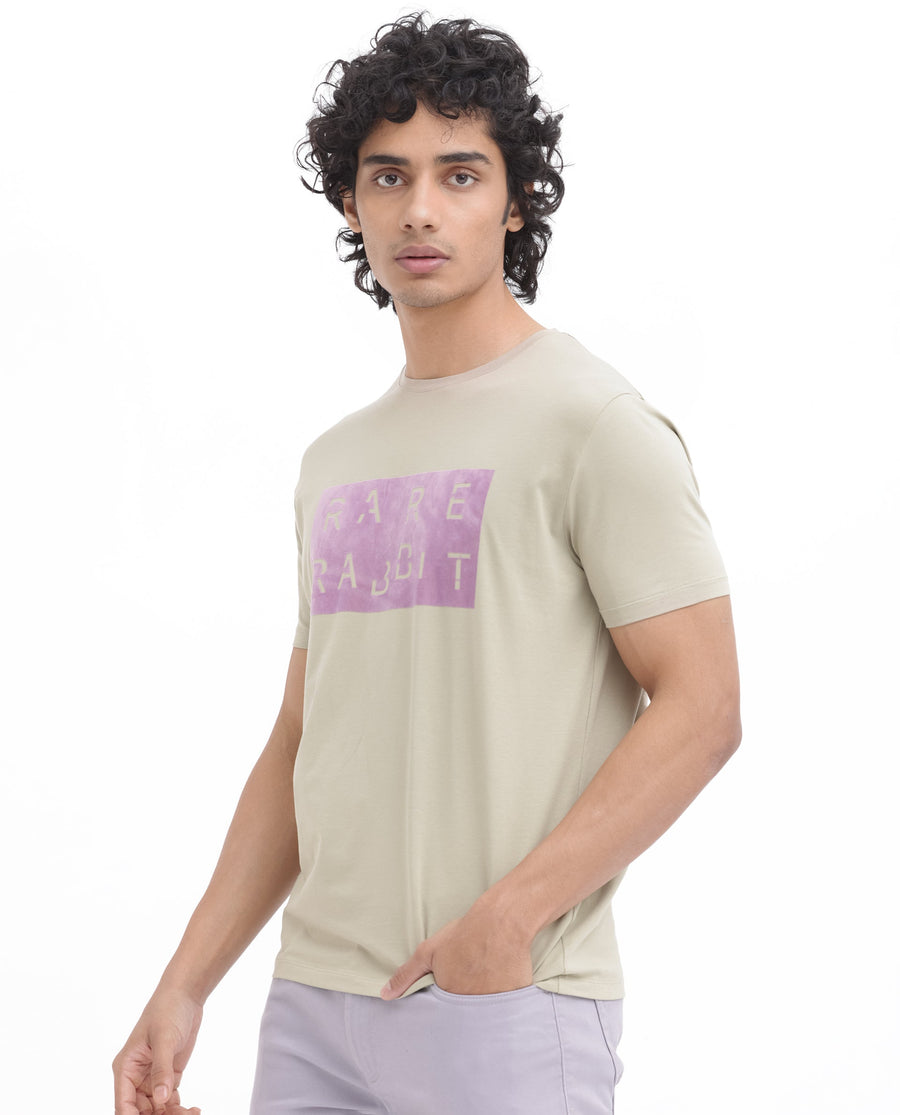 Rare Rabbit Men's Noir Light Green Cotton Blend Graphic Print Regular Fit Half Sleeve Crew Neck T-Shirt