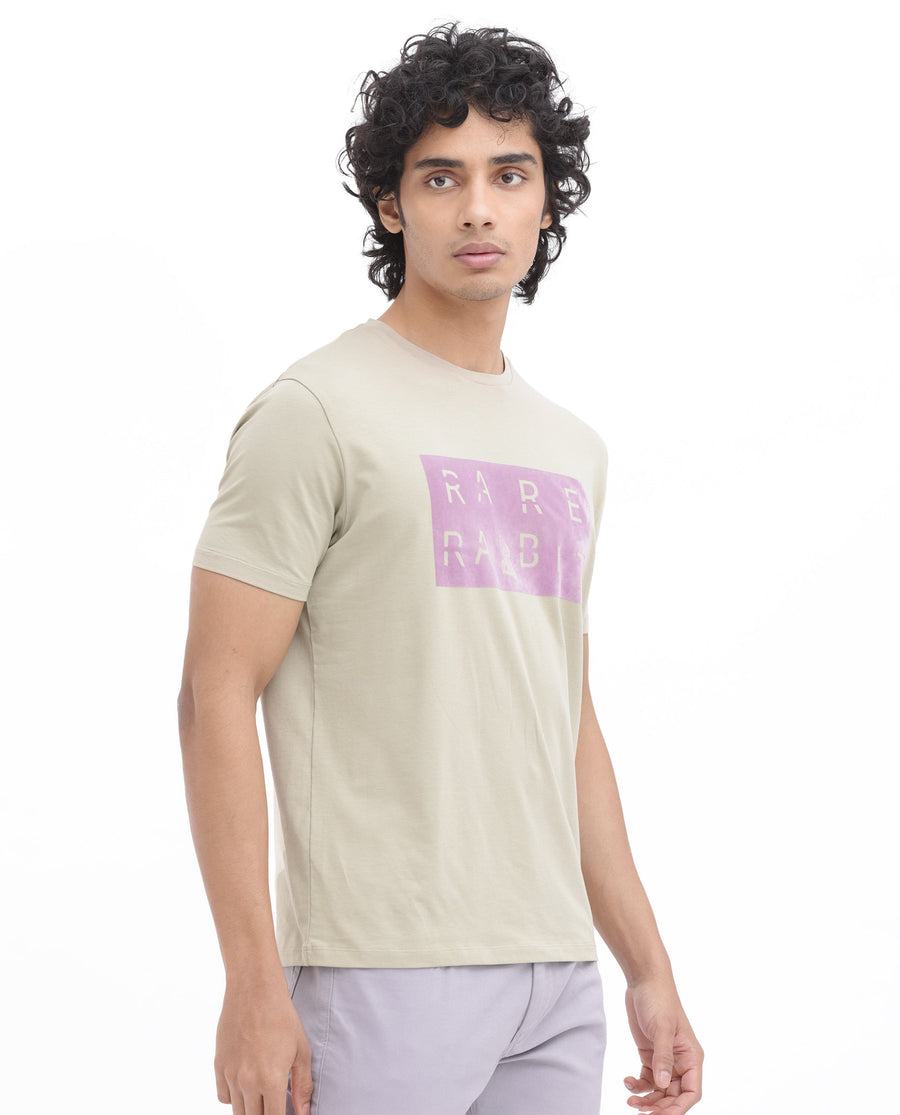 Rare Rabbit Men's Noir Light Green Cotton Blend Graphic Print Regular Fit Half Sleeve Crew Neck T-Shirt