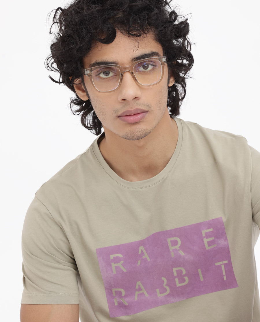 Rare Rabbit Men's Noir Light Green Cotton Blend Graphic Print Regular Fit Half Sleeve Crew Neck T-Shirt