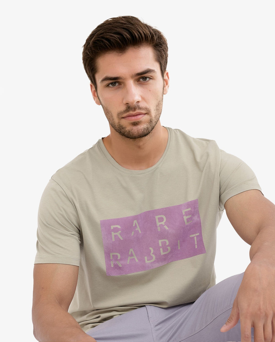 Rare Rabbit Men's Noir Light Green Cotton Blend Graphic Print Regular Fit Half Sleeve Crew Neck T-Shirt