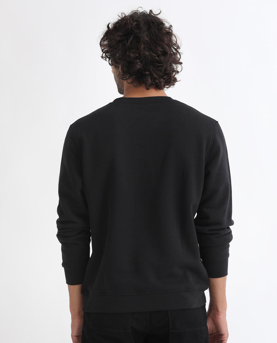 Rare Rabbit Men's Notic Black Cotton Floral Print Relaxed Fit Full Sleeve Crew Neck Sweatshirt