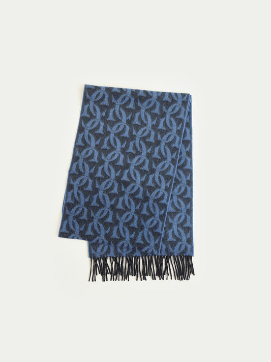 GANT Men Printed Wool Knitted Scarf with Tasselled Border