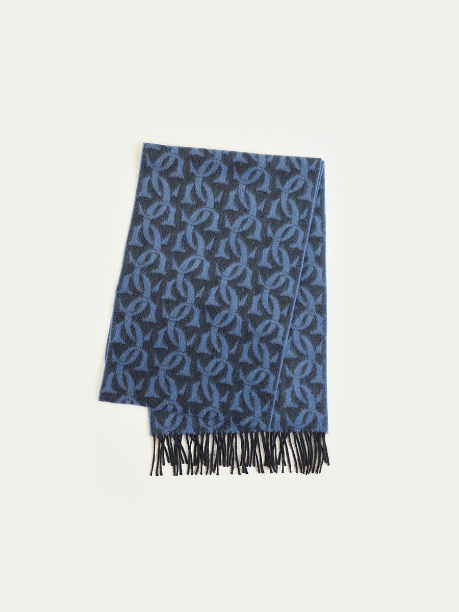 GANT Men Printed Wool Knitted Scarf with Tasselled Border