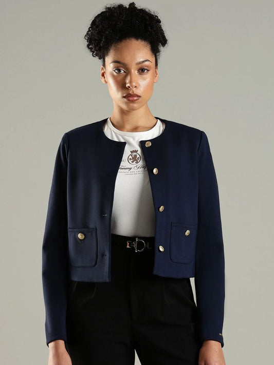 Tommy Hilfiger Collarless Crop Open Front Jacket