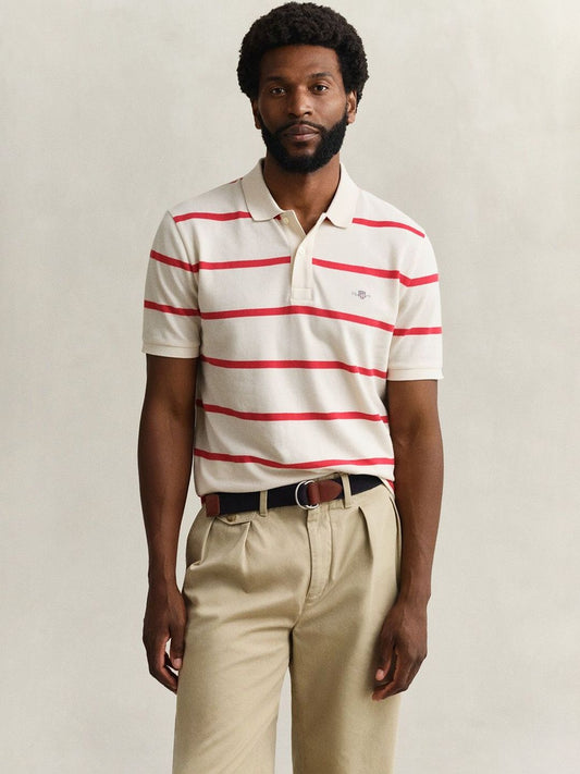 Gant Men Cream Striped Regular Fit Polo T-Shirt