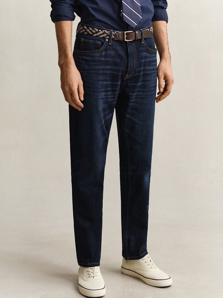 Gant Men Navy Blue Solid Stretchable Regular Fit Jeans