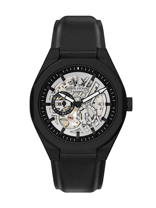 Armani Exchange Men Skeleton Dial & Leather Straps Analogue Automatic Motion Powered Watch AX4297