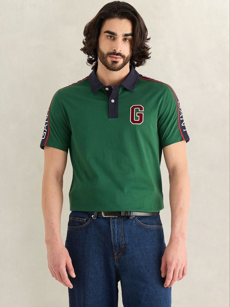 Gant Men Green Logo Print Regular Fit Pure Cotton Polo T-Shirt
