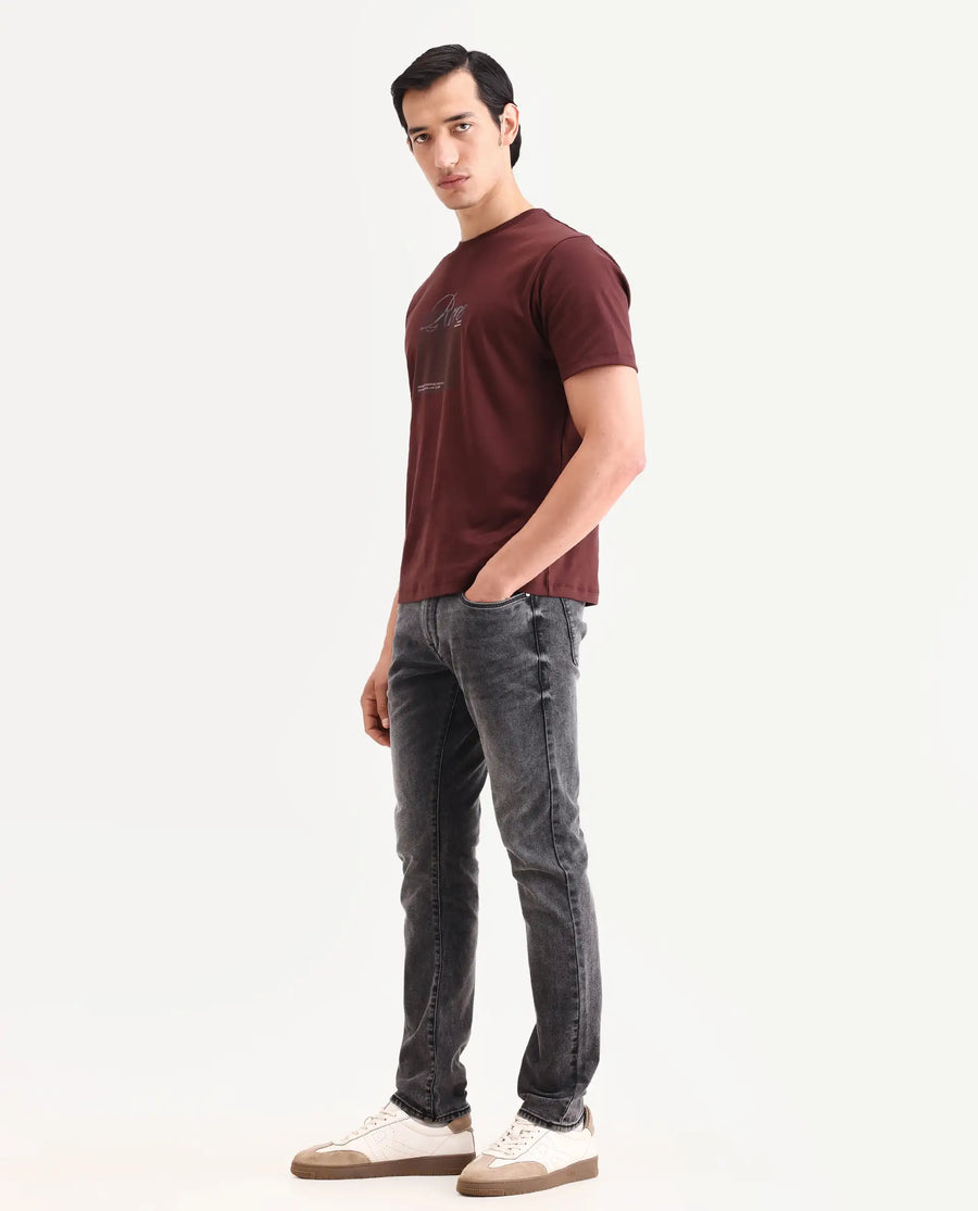 Rare Rabbit Men's Oris 26 Dark Grey Cotton Blend Fabric Hawk Slim Fit Plain Jeans