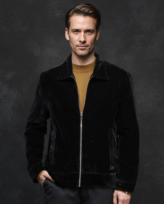 Rare Rabbit Men's Otaki-2 Black Lurex Blend Plain Regular Fit Full Sleeve Spread Collar Jacket