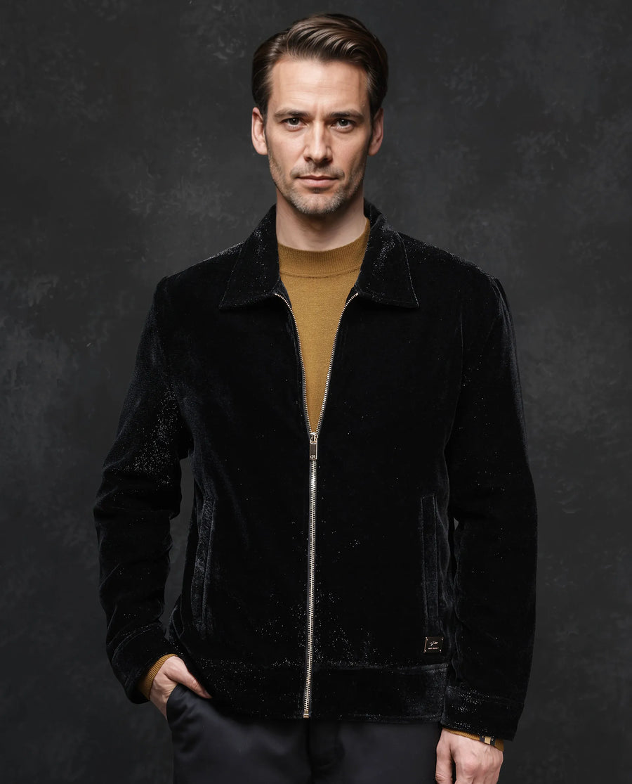 Rare Rabbit Men's Otaki-2 Black Lurex Blend Plain Regular Fit Full Sleeve Spread Collar Jacket