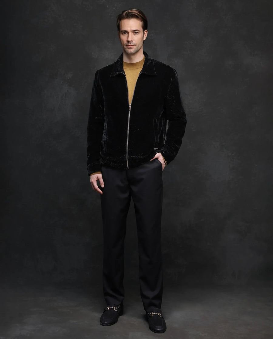 Rare Rabbit Men's Otaki-2 Black Lurex Blend Plain Regular Fit Full Sleeve Spread Collar Jacket