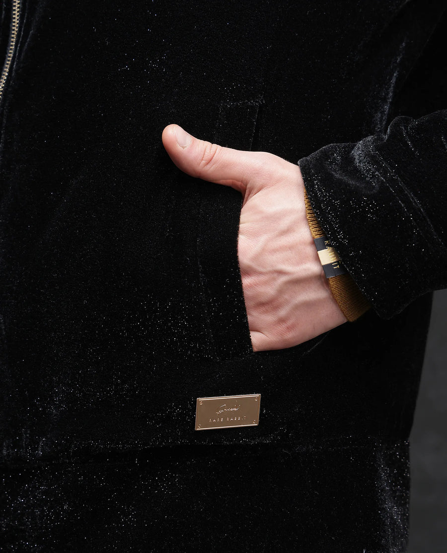 Rare Rabbit Men's Otaki-2 Black Lurex Blend Plain Regular Fit Full Sleeve Spread Collar Jacket