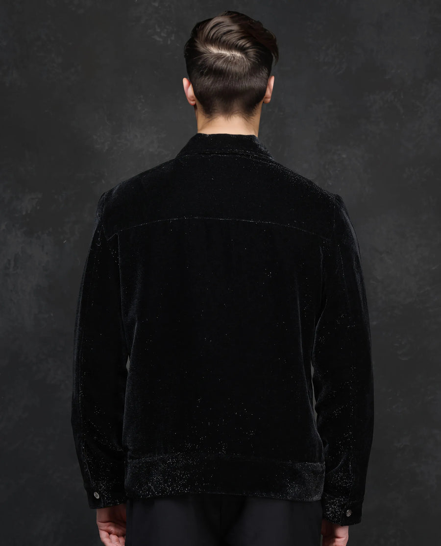Rare Rabbit Men's Otaki-2 Black Lurex Blend Plain Regular Fit Full Sleeve Spread Collar Jacket
