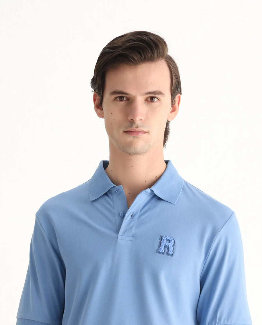 Rare Rabbit Men's Otes Blue Cotton Plain Regular Fit Half Sleeve Polo