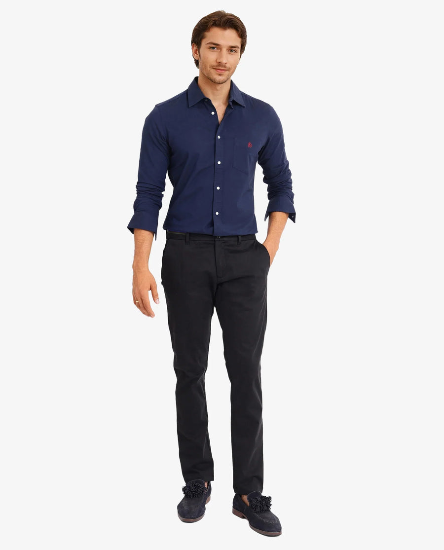 Rare Rabbit Men's Oxo Navy Cotton Blend Plain Regular Fit Full Sleeve Collared Shirt