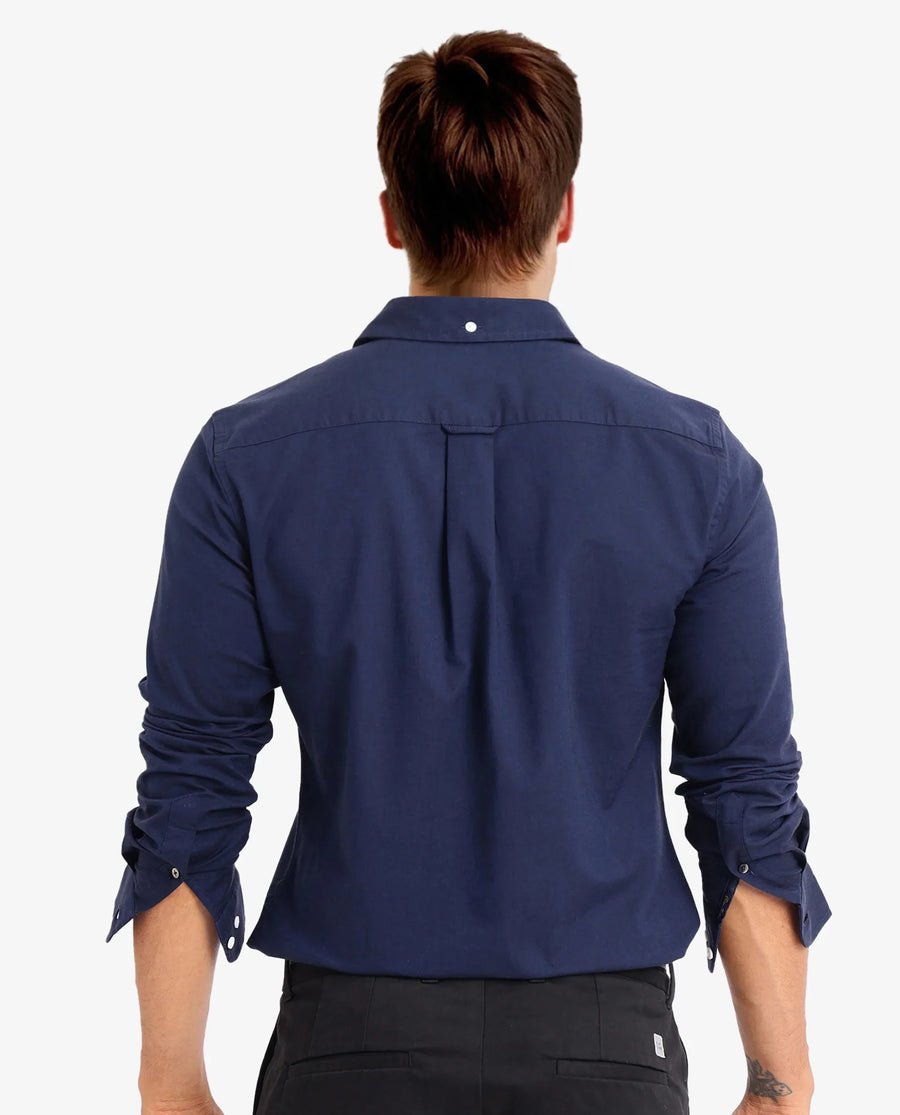 Rare Rabbit Men's Oxo Navy Cotton Blend Plain Regular Fit Full Sleeve Collared Shirt