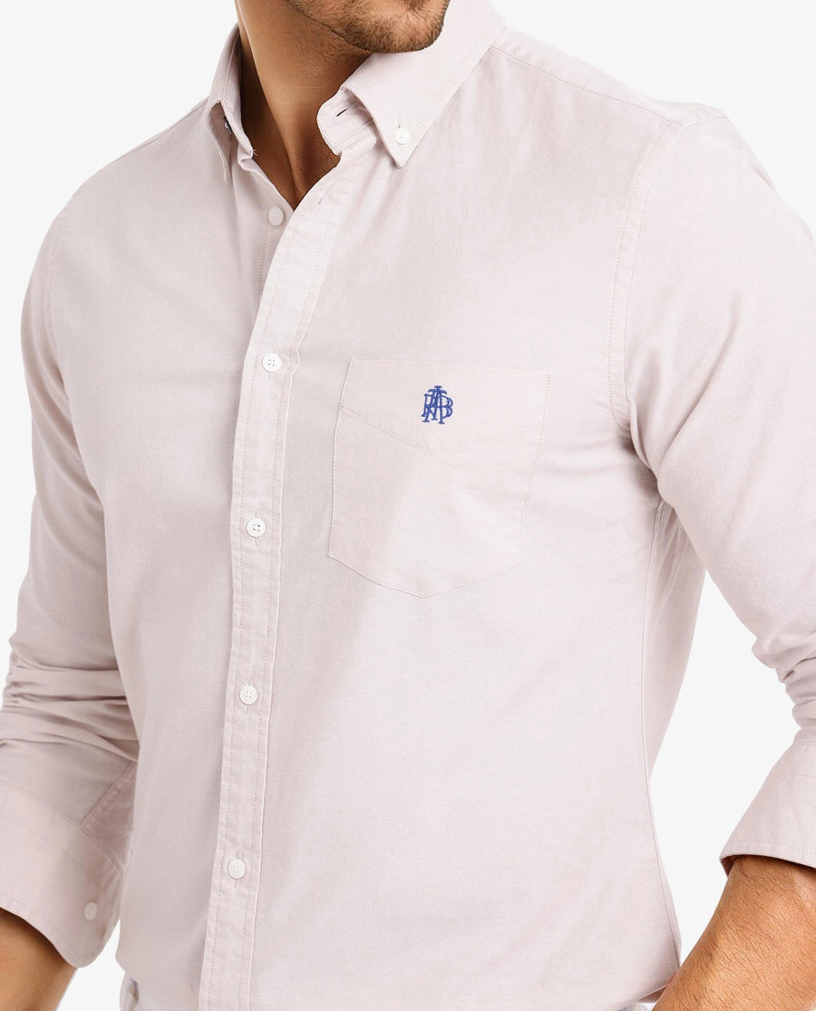 Rare Rabbit Men's Oxob Beige Cotton Blend Plain Regular Fit Full Sleeve Collared Shirt