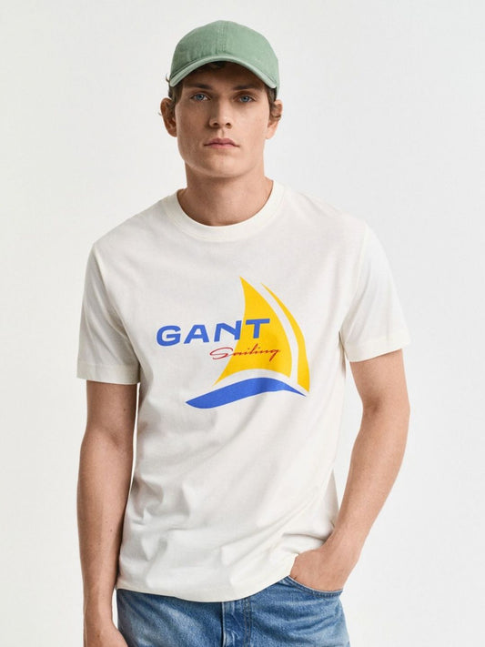 GANT Men Brand Logo Printed Round Neck Cotton T-shirt