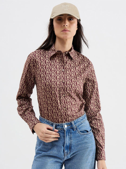 GANT Women Classic Fit Abstract Printed Spread Collar Pure Cotton Casual Shirt