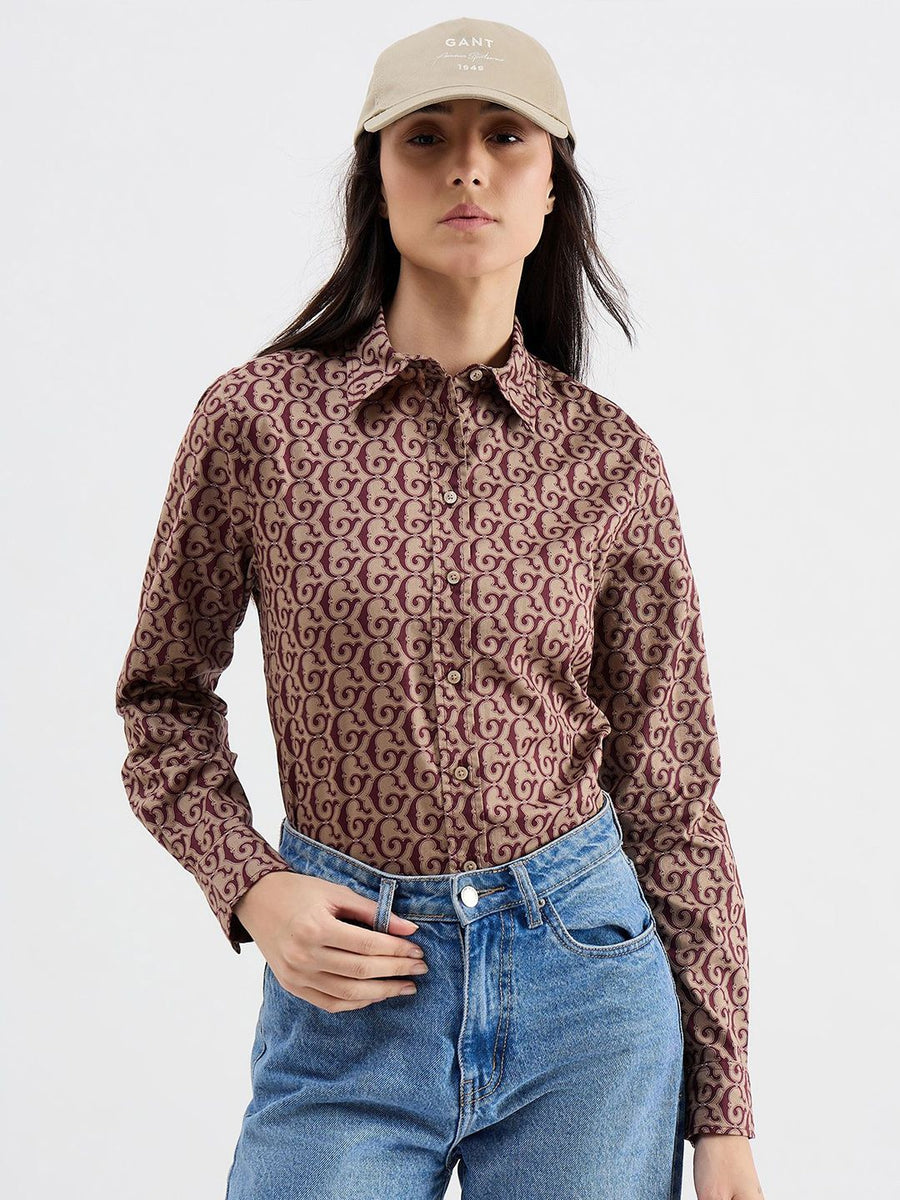 GANT Women Classic Fit Abstract Printed Spread Collar Pure Cotton Casual Shirt
