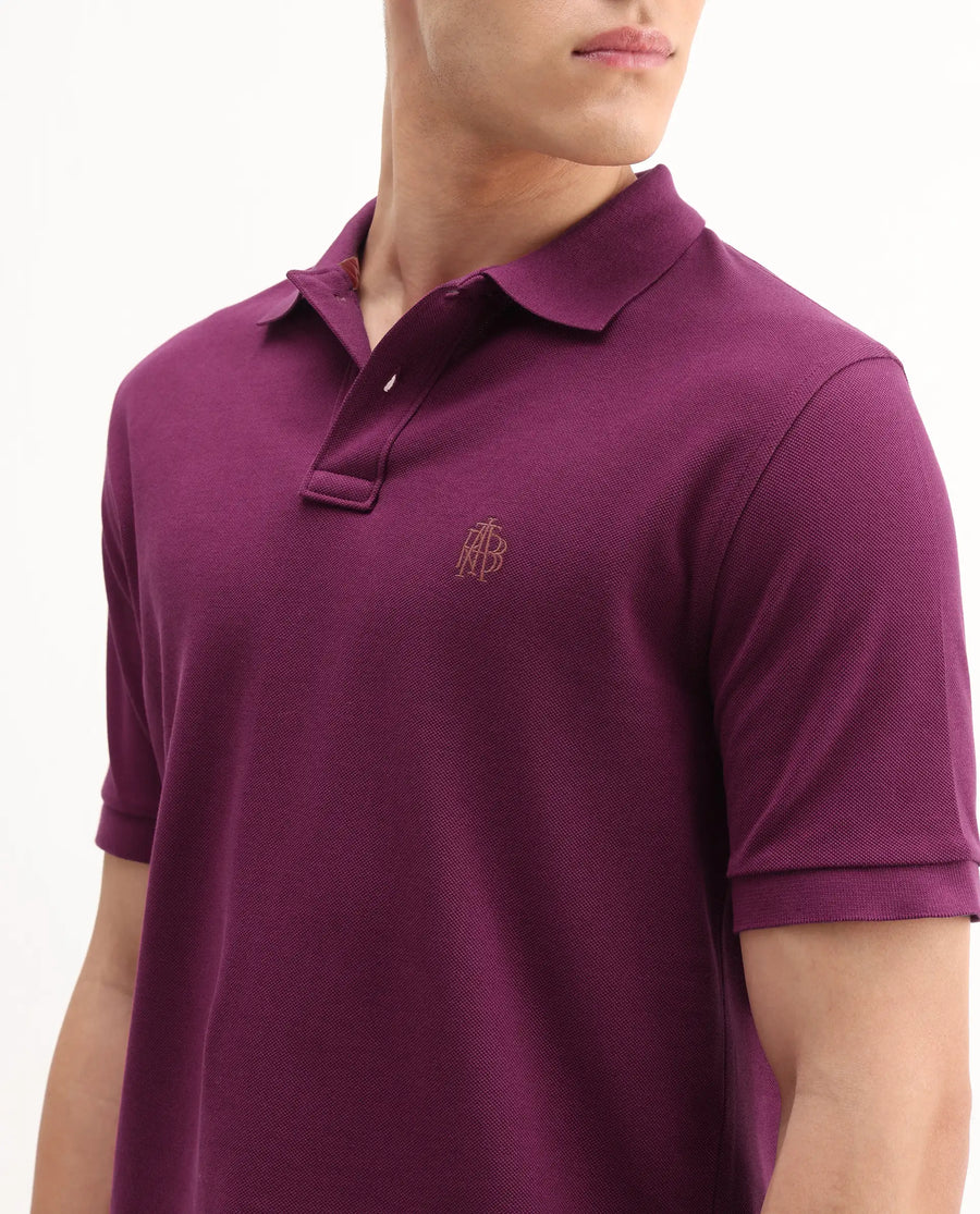 Rare Rabbit Men's Pare-1 Dark Purple Cotton Plain Regular Fit Half Sleeve Polo
