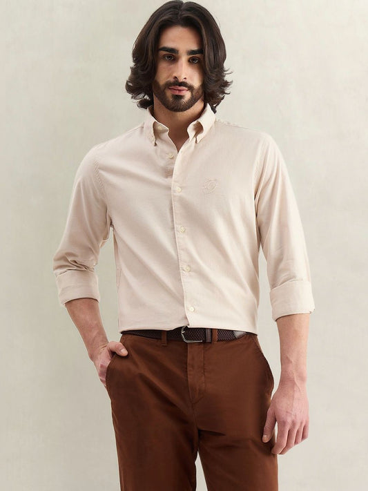 Gant Men Beige Solid Regular Fit Pure Cotton Shirt