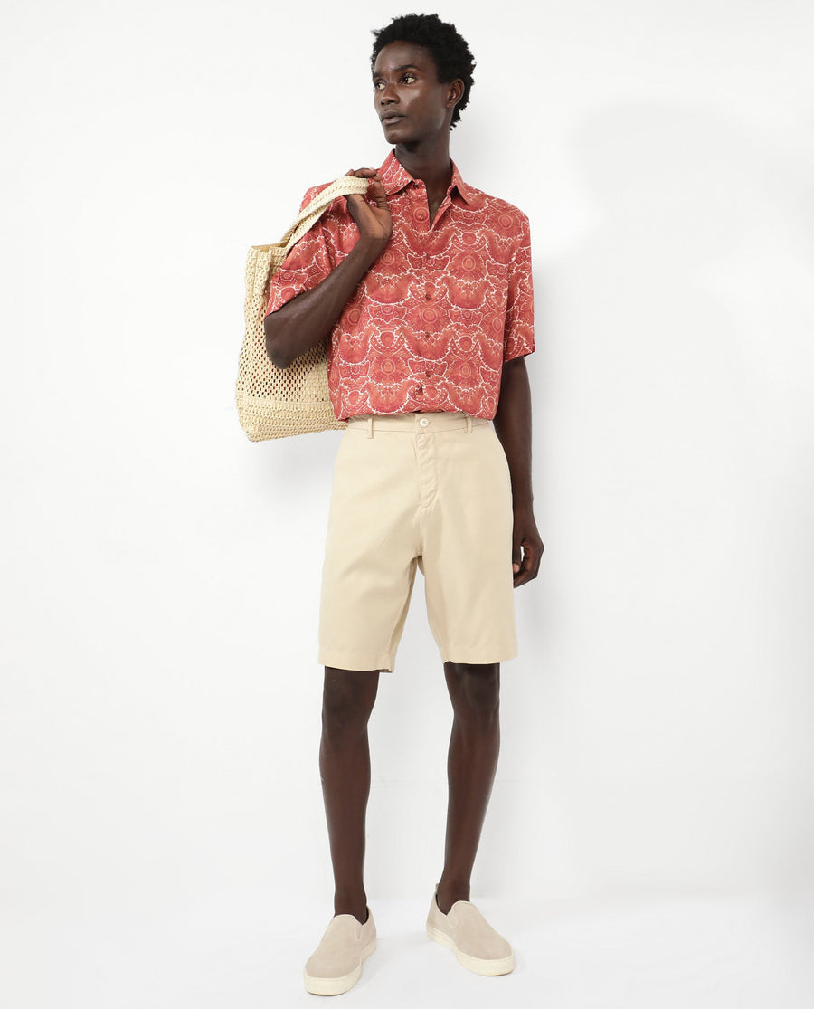 Rare Rabbit Men's Picano Rust Viscose Floral Print Boxy Fit Half Sleeve Spread Collar Shirt