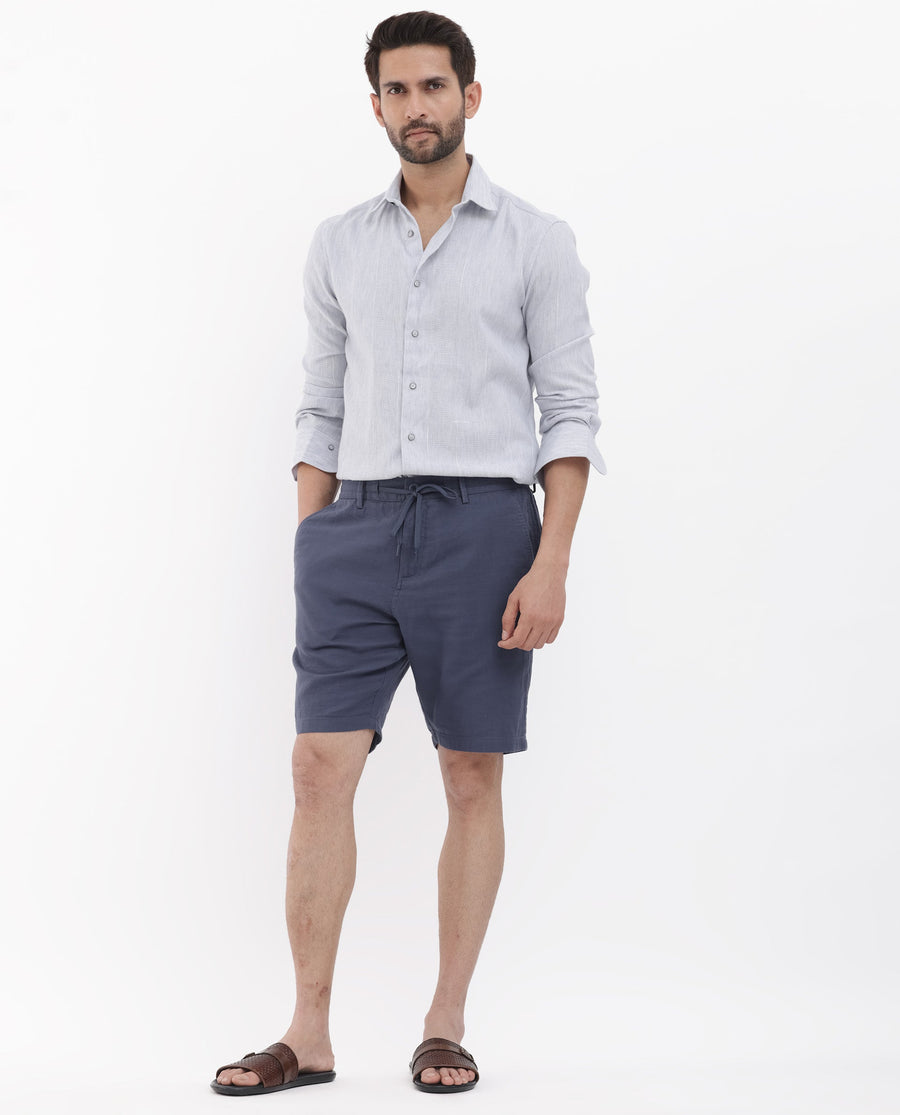 Rare Rabbit Men's Pinto Purple Cotton Plain Relaxed Fit Shorts