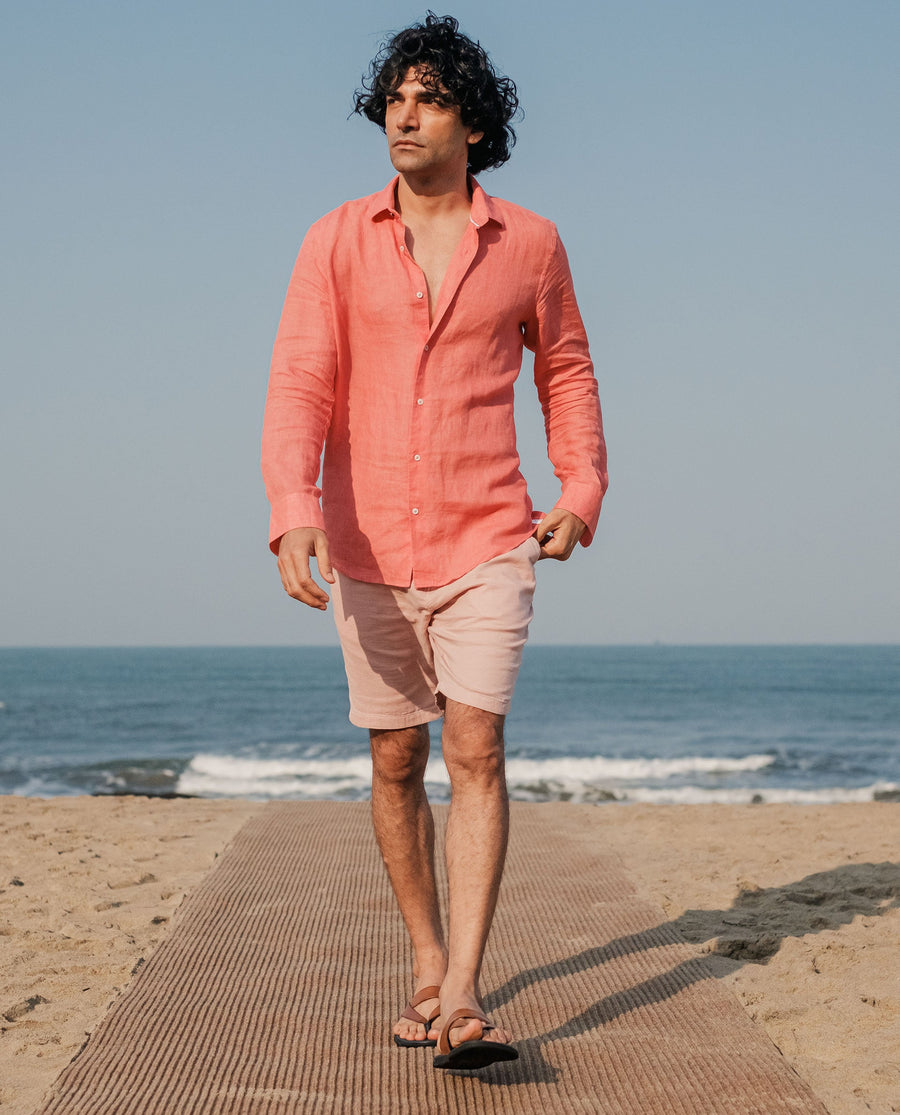 Rare Rabbit Men's Pinto Light Pink Cotton Plain Regular Fit Shorts