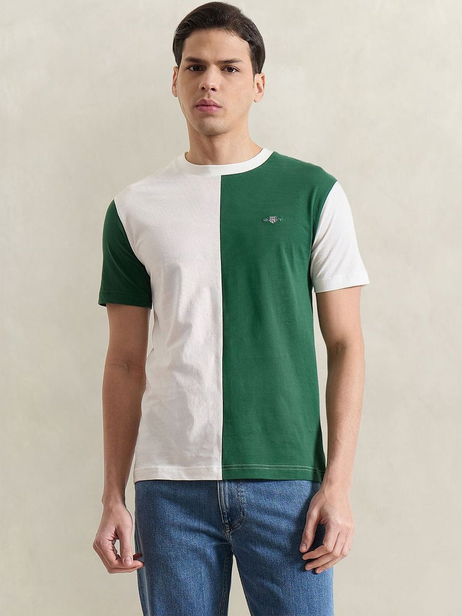 Gant Men White Colorblock Regular Fit Pure Cotton T-Shirt