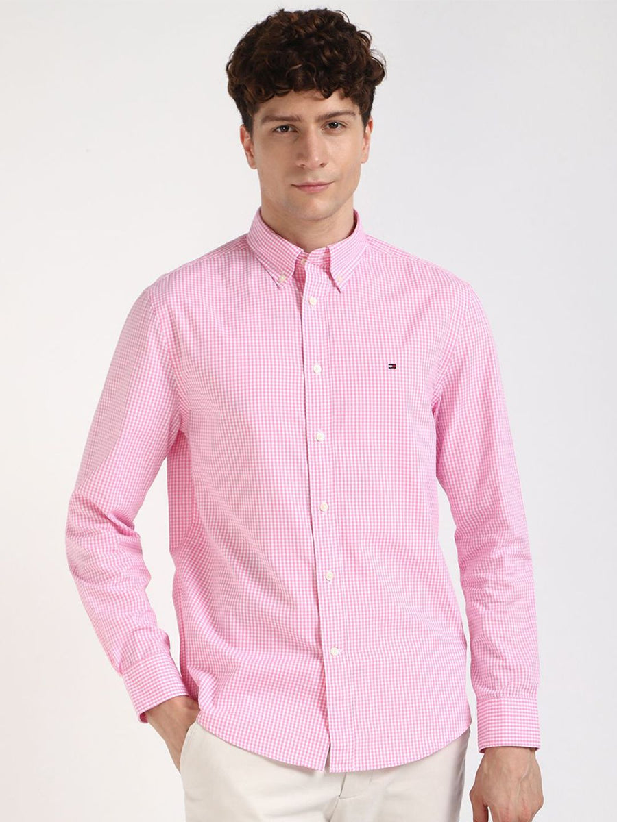 Tommy Hilfiger Men Button-Down Collar Micro Checked Cotton Casual Shirt