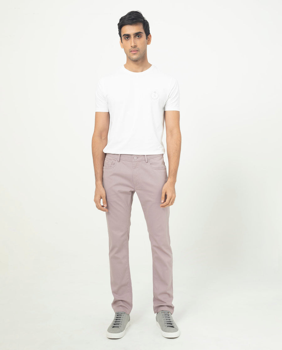 Rare Rabbit Men's Poke-2 Dusky Purple Cotton Plain Regular Fit Trouser