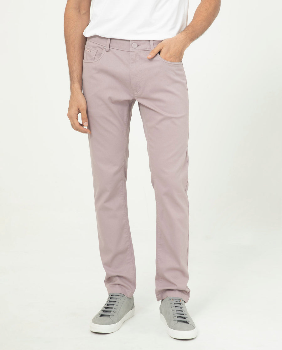 Rare Rabbit Men's Poke-2 Dusky Purple Cotton Plain Regular Fit Trouser