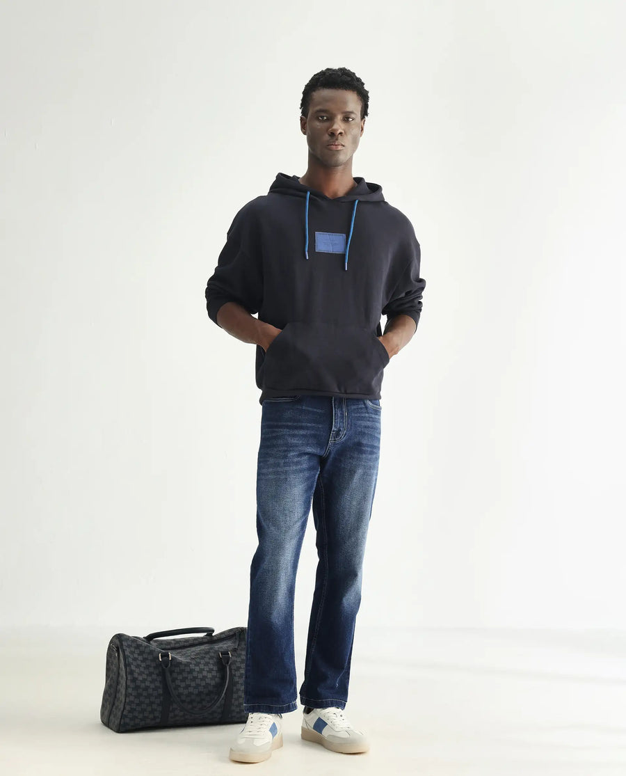 Rare Rabbit Men's Polin Blue Cotton Plain Morris Regular Fit Jeans