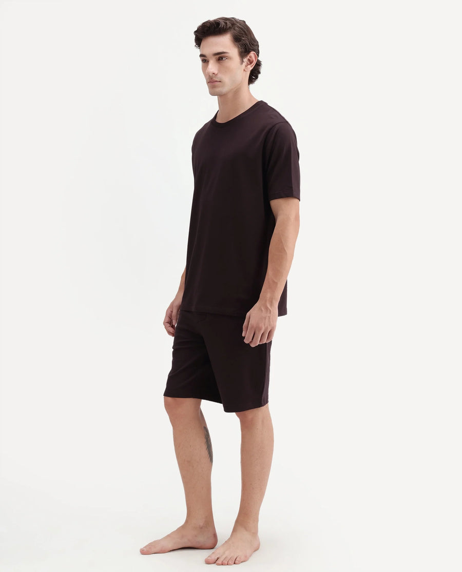Rare Rabbit Men's Pont Dark Brown Cotton Oversized Above Knee Shorts