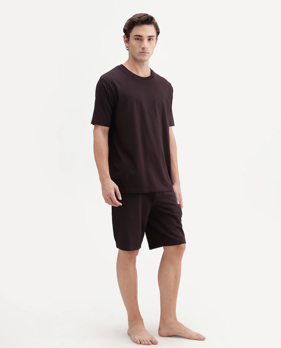 Rare Rabbit Men's Pont Dark Brown Cotton Oversized Above Knee Shorts