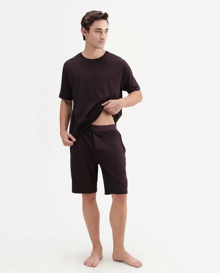 Rare Rabbit Men's Pont Dark Brown Cotton Oversized Above Knee Shorts