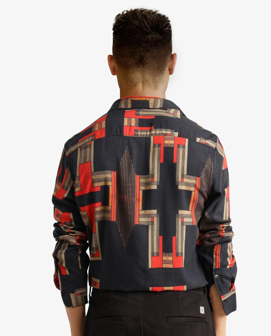 Rare Rabbit Men's Propi Black Cotton Geometric Print Regular Fit Full Sleeve Collared Shirt