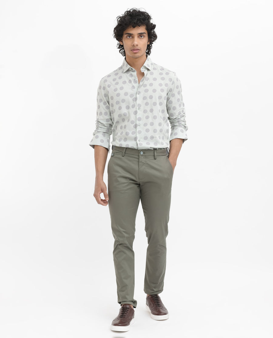 Rare Rabbit Men's Pucks Turq Viscose Polka Print Regular Fit Full Sleeve Collared Shirt