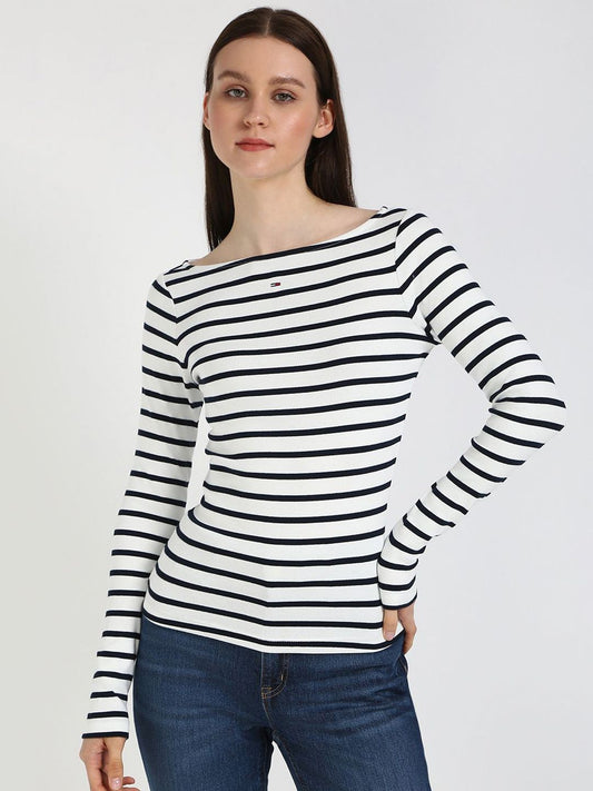 Tommy Hilfiger Boat Neck Striped Cotton Top