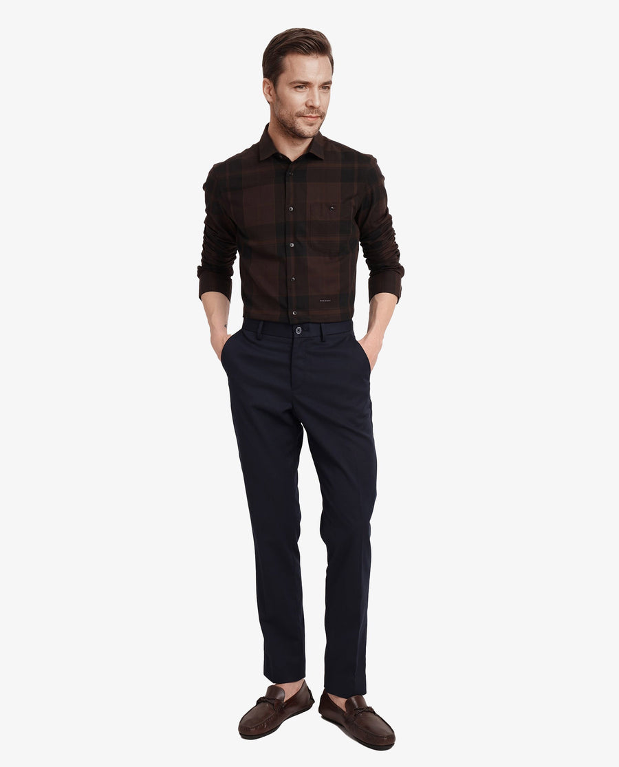 Rare Rabbit Men's Pyre Dark Brown Cotton Checked Print Regular Fit Full Sleeve Collared Shirt