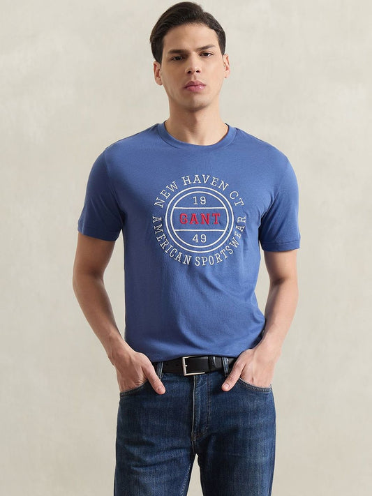 Gant Men Blue Printed Regular Fit Pure Cotton T-Shirt