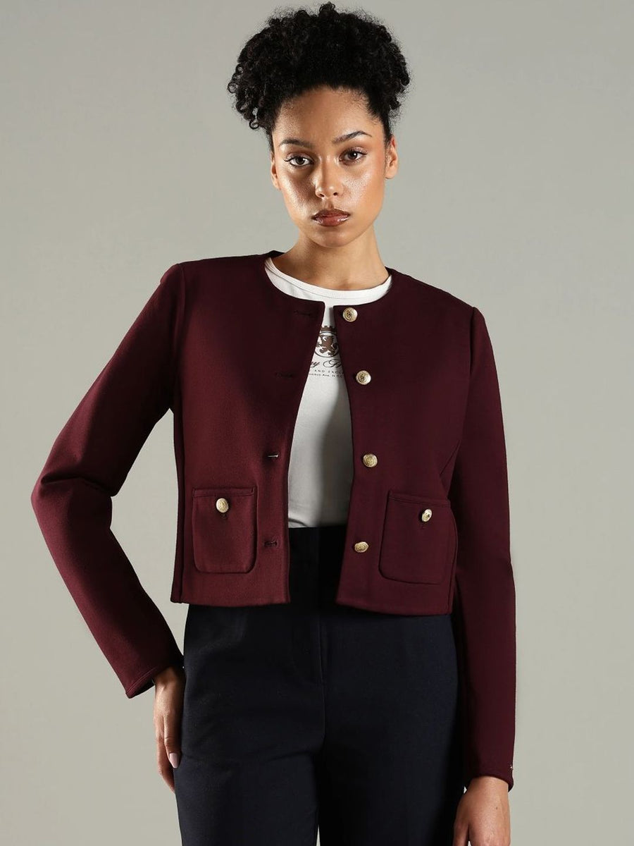 Tommy Hilfiger Women Collarless Solid Tailored Jacket