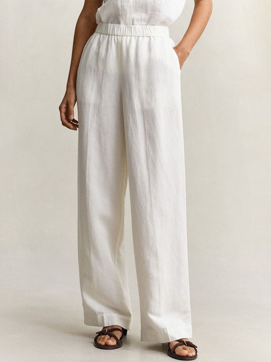 Gant Women White Solid Relaxed Fit Linen Trouser