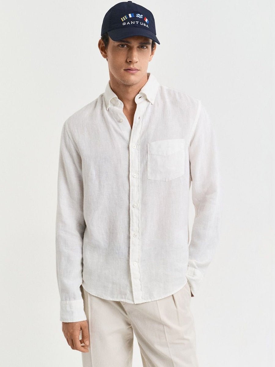 Gant Men White Solid Regular Fit Pure Linen Shirt