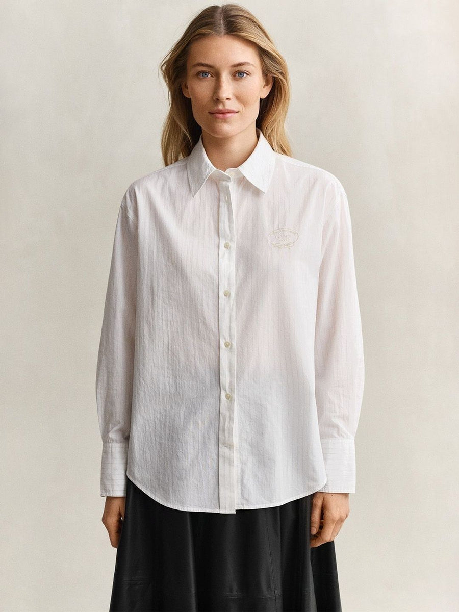 Gant Women White Striped Relaxed Fit Pure Cotton Shirt