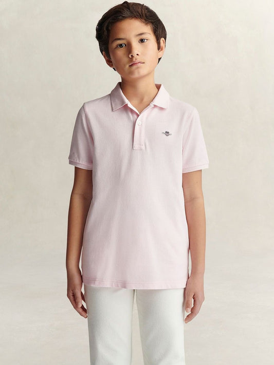Gant Boys Pink Solid Regular Fit Shield Pique Polo T-Shirt